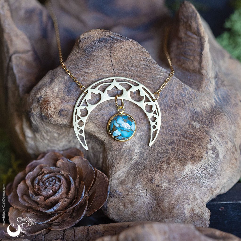 Collier "SIRONA" pierre au choix - Illustrations & Bijoux fantaisie ClairObscur Art