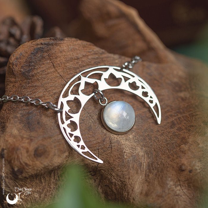 Collier "SIRONA" Pierre de Lune arc - en - ciel - Illustrations & Bijoux fantaisie ClairObscur Art