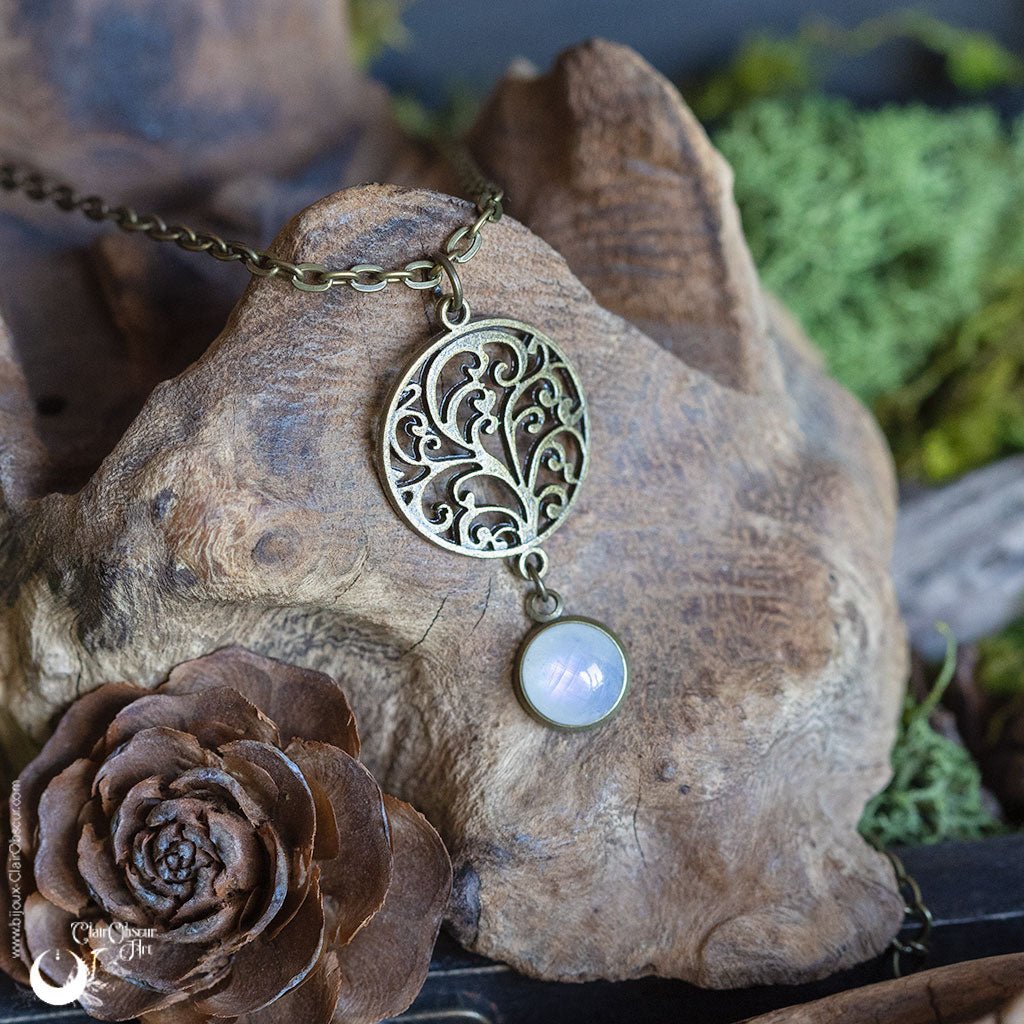 Collier "Yggdrasil" pierre au choix - Illustrations & Bijoux fantaisie ClairObscur Art