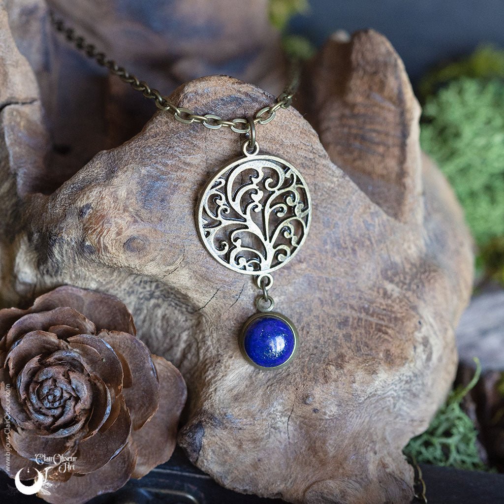 Collier "Yggdrasil" pierre au choix - Illustrations & Bijoux fantaisie ClairObscur Art