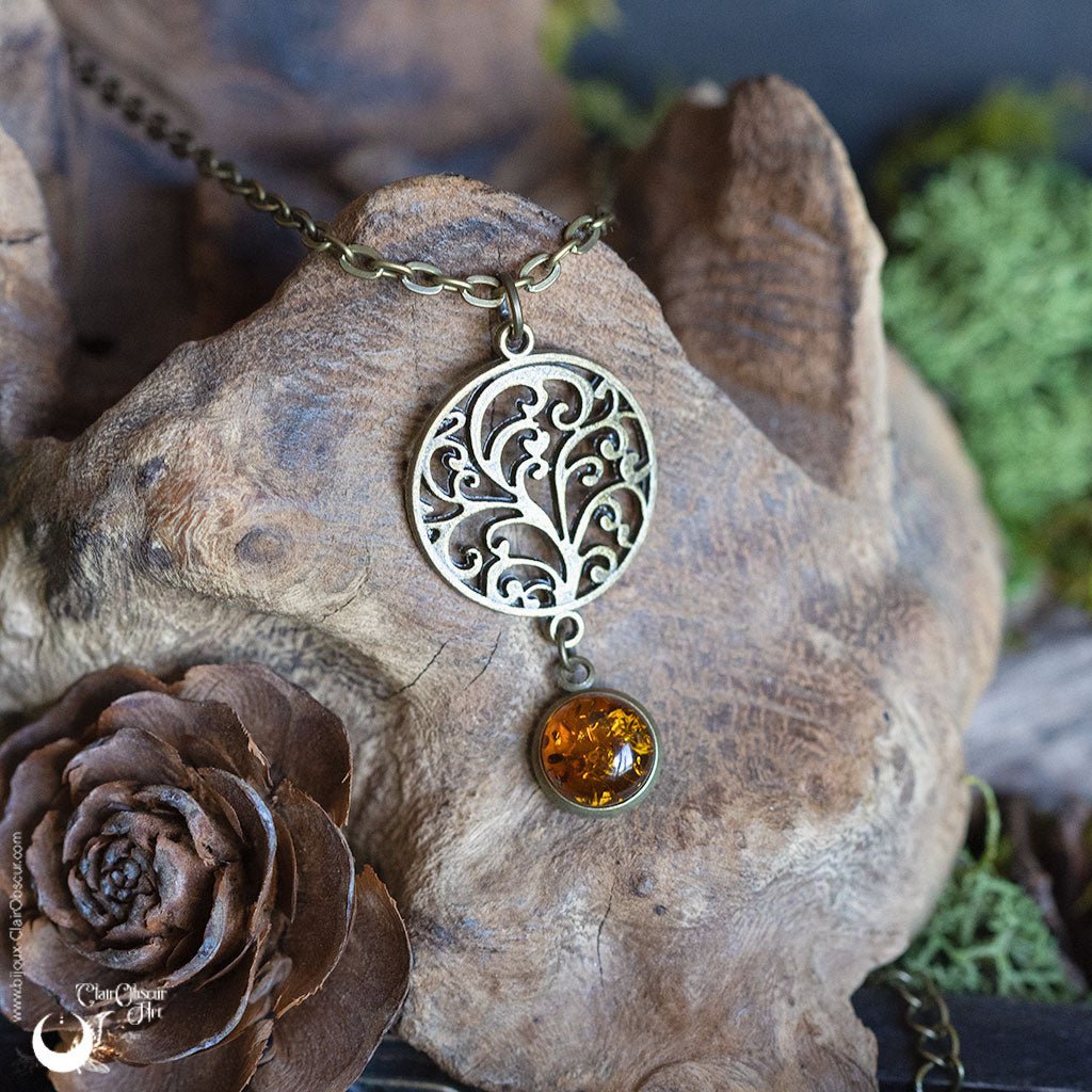 Collier "Yggdrasil" pierre au choix - Illustrations & Bijoux fantaisie ClairObscur Art