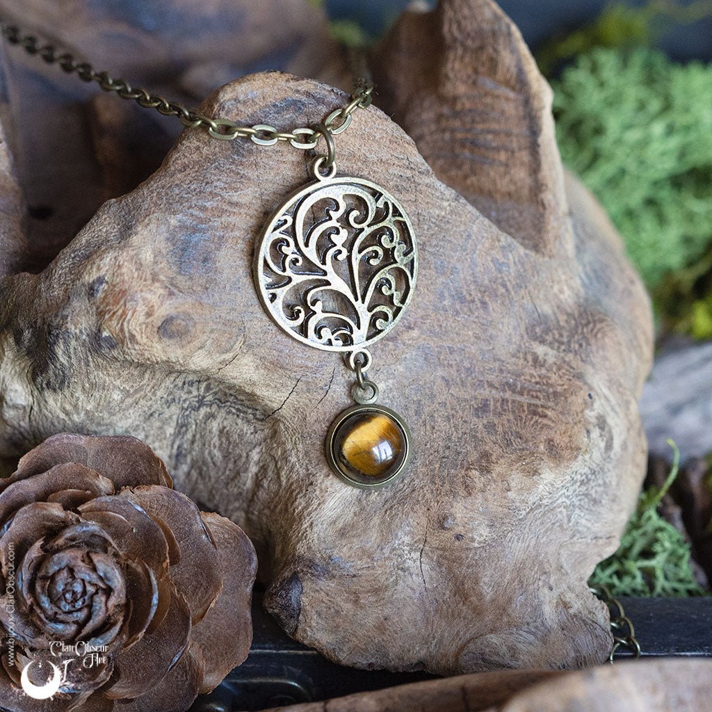 Collier "Yggdrasil" pierre au choix - Illustrations & Bijoux fantaisie ClairObscur Art