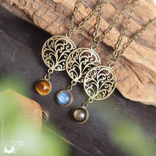 Collier "Yggdrasil" pierre au choix - Illustrations & Bijoux fantaisie ClairObscur Art