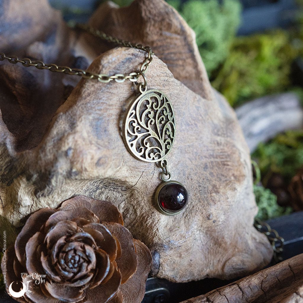 Collier "Yggdrasil" pierre au choix - Illustrations & Bijoux fantaisie ClairObscur Art