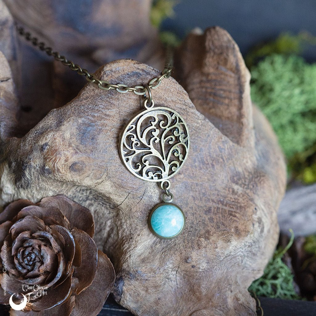 Collier "Yggdrasil" pierre au choix - Illustrations & Bijoux fantaisie ClairObscur Art