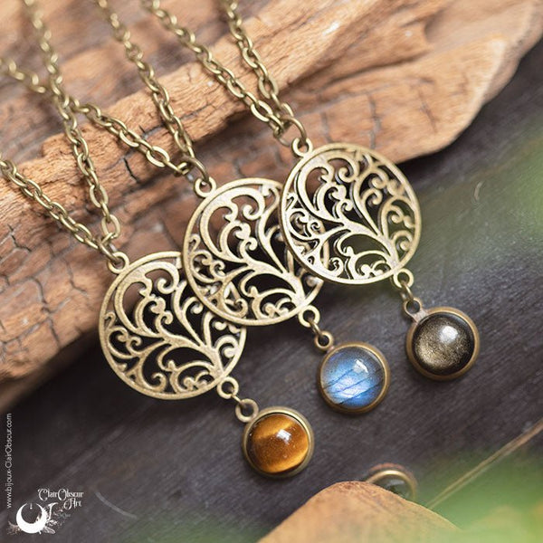 Collier "Yggdrasil" pierre au choix - Illustrations & Bijoux fantaisie ClairObscur Art