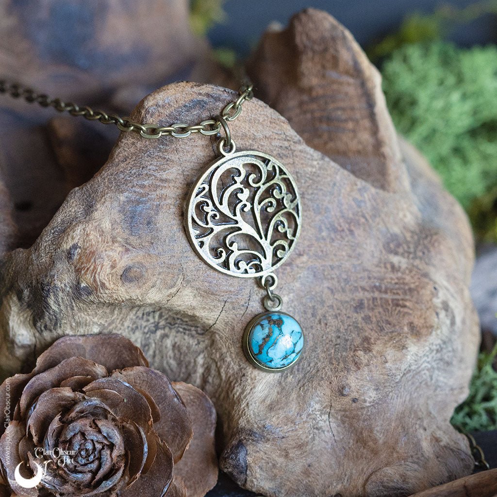 Collier "Yggdrasil" pierre au choix - Illustrations & Bijoux fantaisie ClairObscur Art