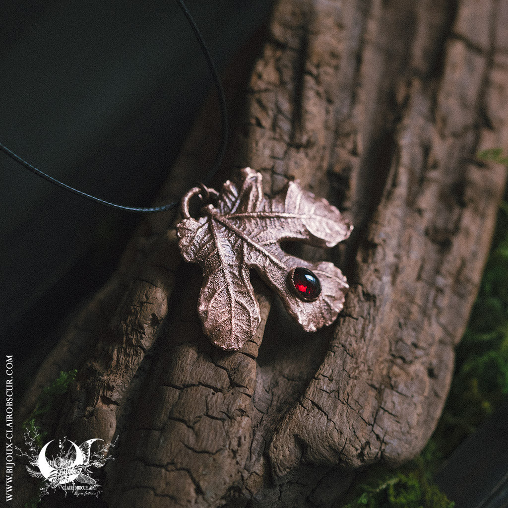 Collier mixte Feuille de Figuier & Grenat