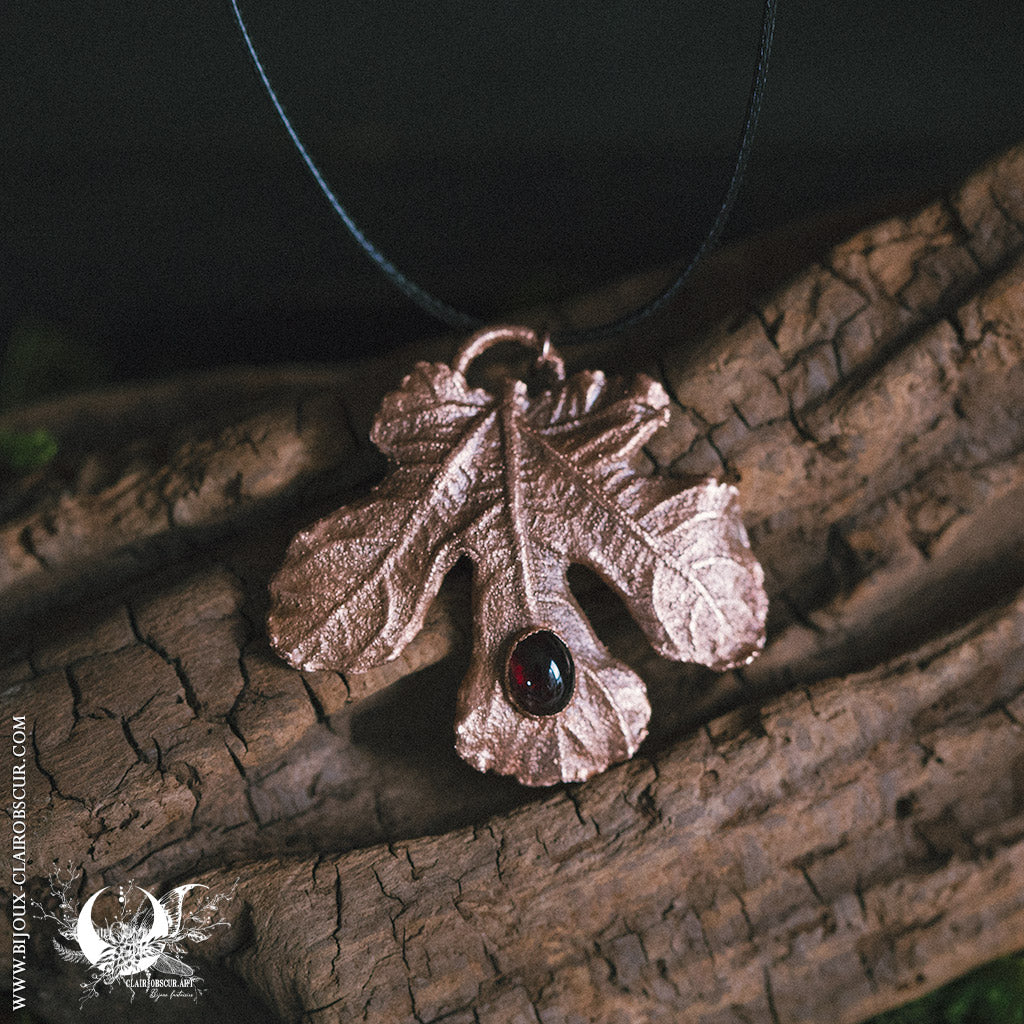 Collier mixte Feuille de Figuier & Grenat