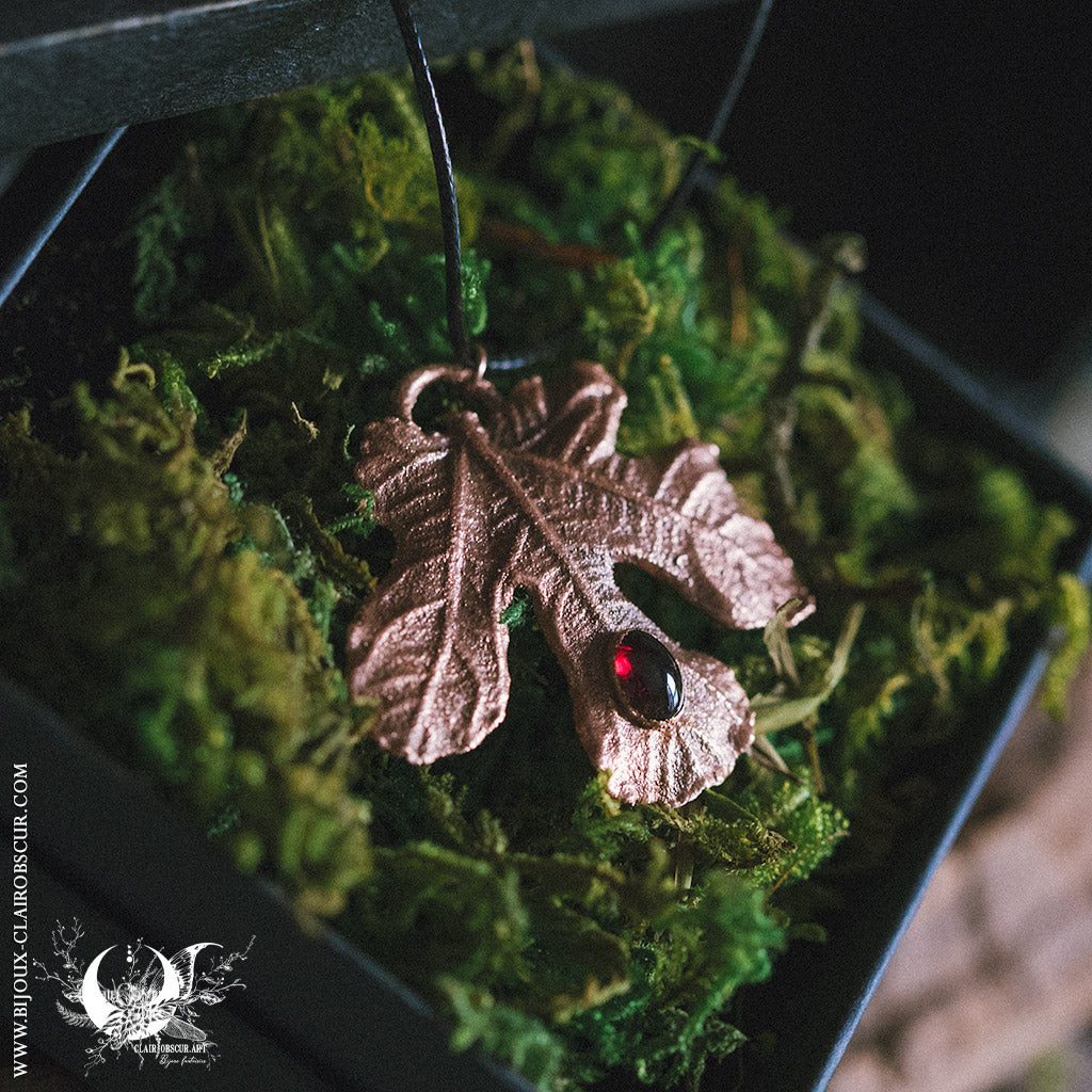 Collier mixte Feuille de Figuier & Grenat