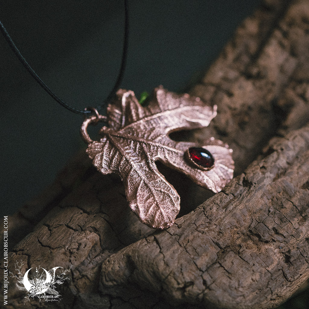 Collier mixte Feuille de Figuier & Grenat