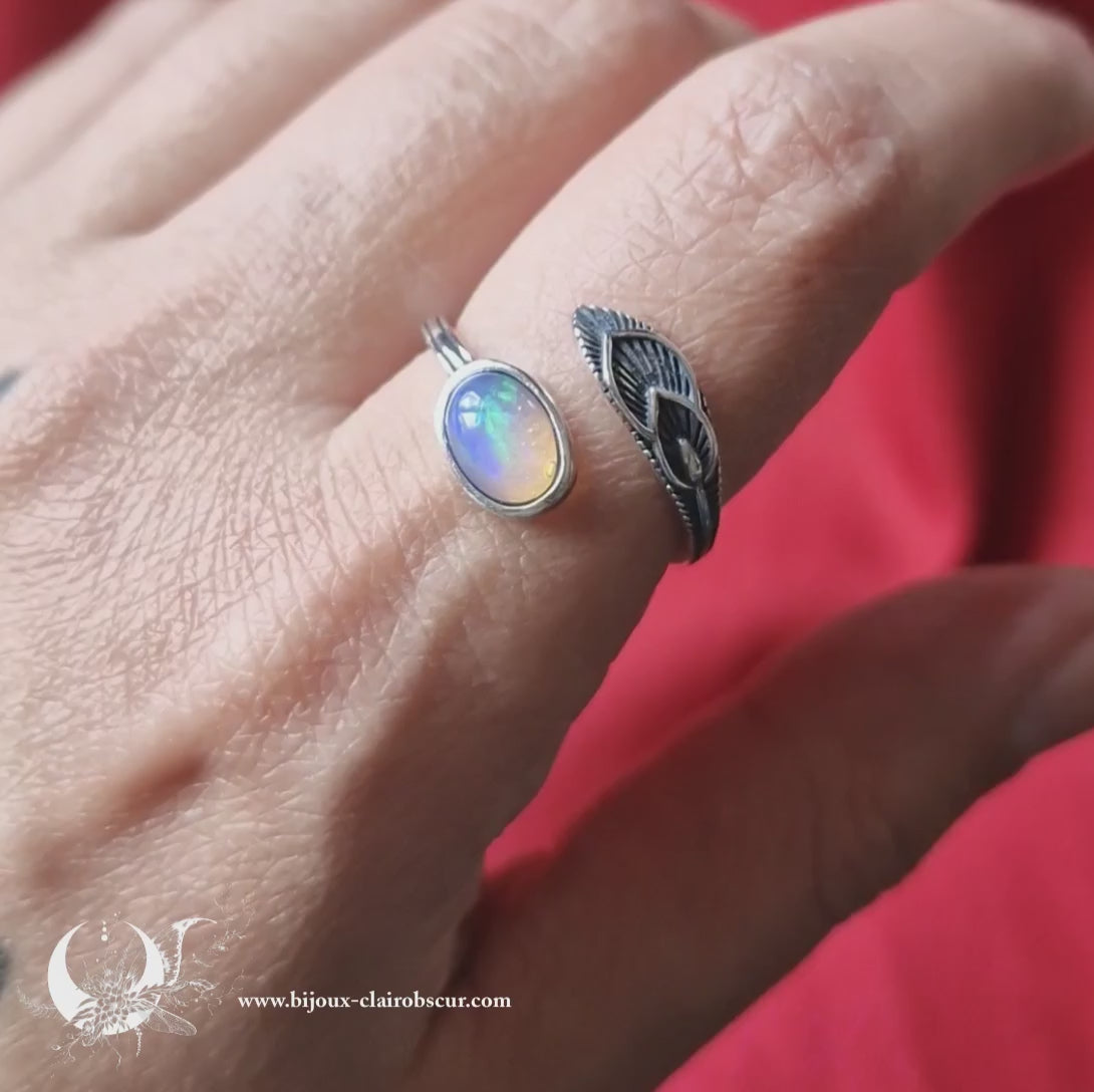 Bague "Plume" en Argent 925, pierre au choix