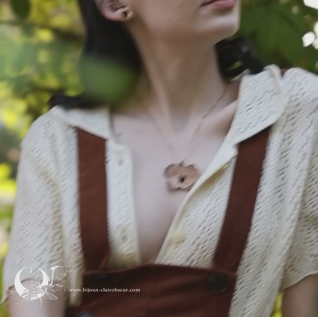 Collier Feuille de Heuchera & Obsidienne dorée