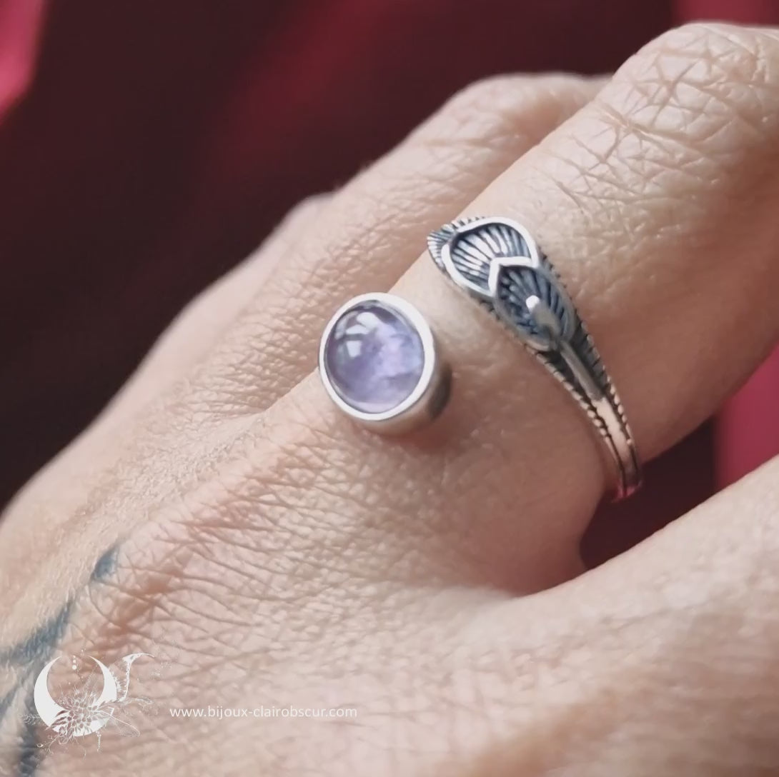 Bague "Plume" en Argent 925, pierre au choix
