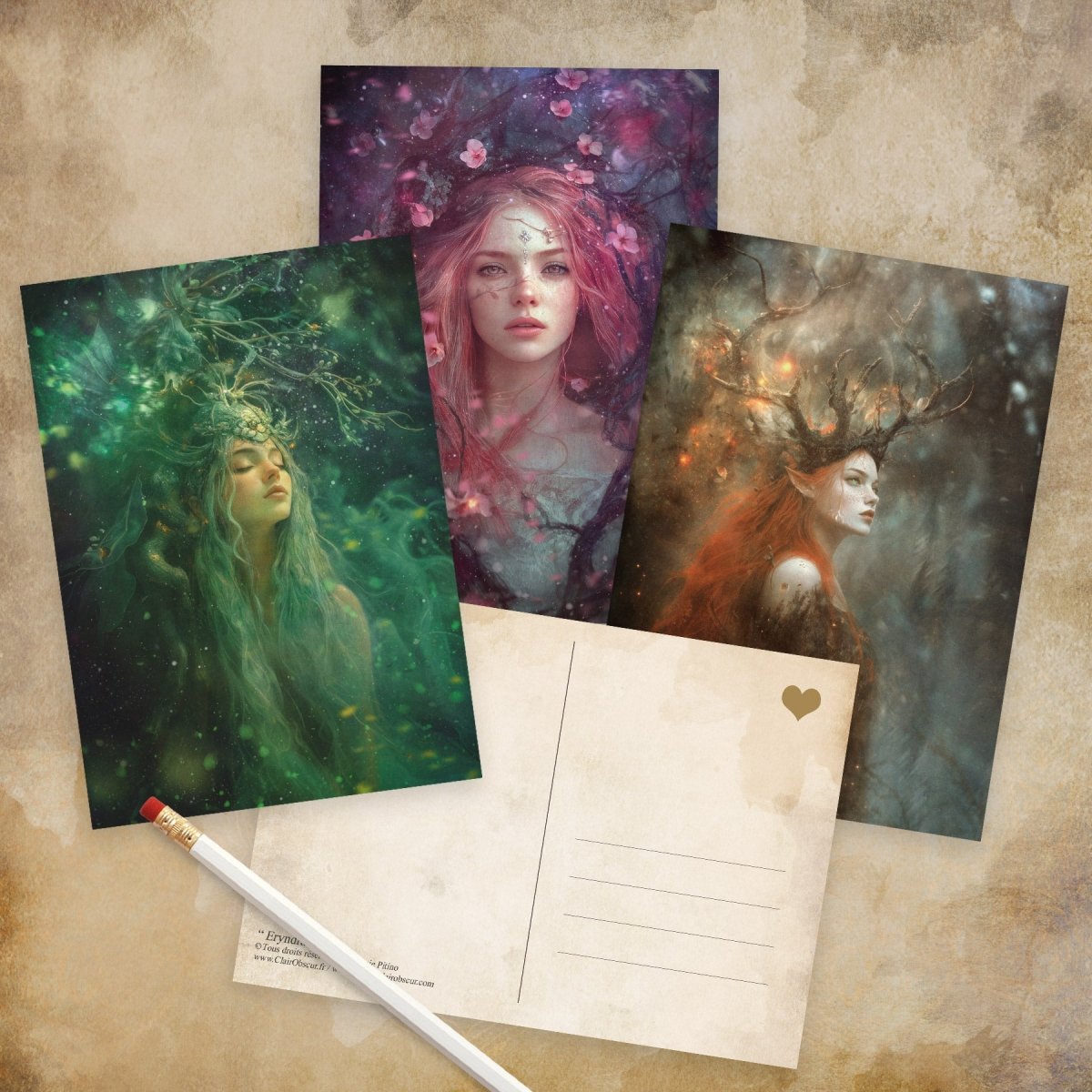 Produits cadeaux : 1 carte postale ClairObscur + 1 sticker - Illustrations & Bijoux fantaisie ClairObscur Art