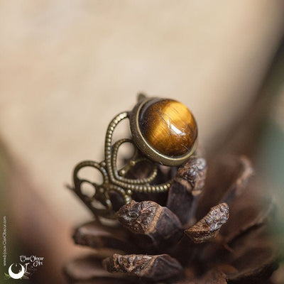 [Vente flash] Bague elfique "Elwing" Oeil de Tigre - Illustrations & Bijoux fantaisie ClairObscur Art