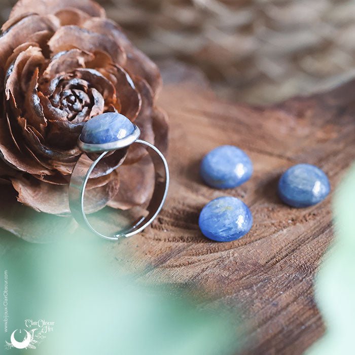 Bague "Aphéléia" acier inoxydable, pierre au choix - ajustable - Illustrations & Bijoux fantaisie ClairObscur Art