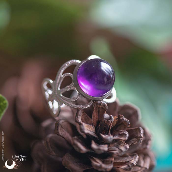 Bague elfique "Elwing" Améthyste - Ajustable - Illustrations & Bijoux fantaisie ClairObscur Art