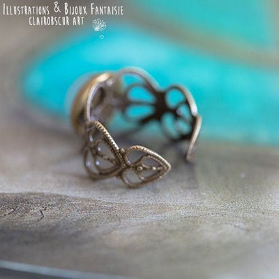 Bague elfique "Elwing" Calcédoine aqua - Illustrations & Bijoux fantaisie ClairObscur Art