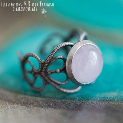 Bague elfique "Elwing" Quartz Rose - Illustrations & Bijoux fantaisie ClairObscur Art