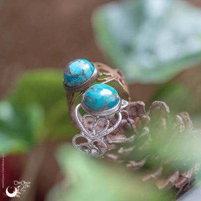 Bague elfique "Elwing" Turquoise - Ajustable - Illustrations & Bijoux fantaisie ClairObscur Art
