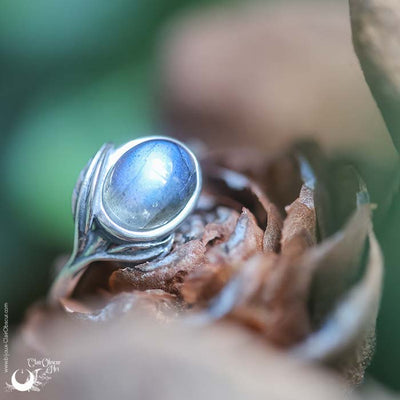 Bague "Flore" Labradorite en Argent 925, ajustable - Illustrations & Bijoux fantaisie ClairObscur Art