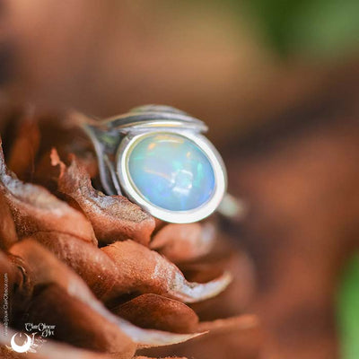 Bague "Flore" Opale en Argent 925, ajustable - Illustrations & Bijoux fantaisie ClairObscur Art