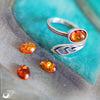 Bague "Plume" Ambre ajustable, en Argent 925 - Illustrations & Bijoux fantaisie ClairObscur Art