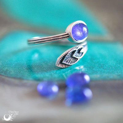 Bague "Plume" Tanzanite ajustable en Argent 925, ajustable - Illustrations & Bijoux fantaisie ClairObscur Art