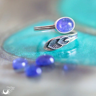 Bague "Plume" Tanzanite ajustable en Argent 925, ajustable - Illustrations & Bijoux fantaisie ClairObscur Art