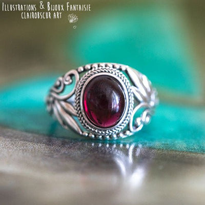 Bague "Swan" Grenat ajustable, en Argent 925 - Illustrations & Bijoux fantaisie ClairObscur Art