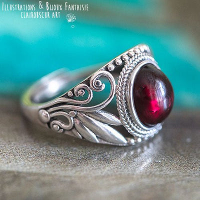 Bague "Swan" Grenat ajustable, en Argent 925 - Illustrations & Bijoux fantaisie ClairObscur Art