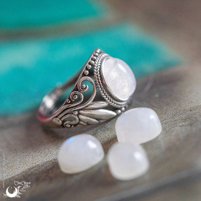 Bague "Swan" Pierre de Lune arc-en-ciel ajustable, en Argent 925