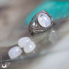 Bague "Swan" Pierre de Lune arc-en-ciel ajustable, en Argent 925