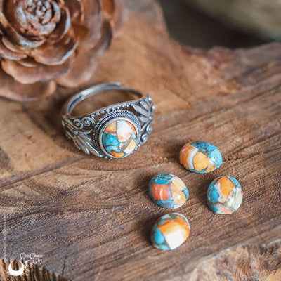 Bague "Swan" Turquoise mohave cuivré - ajustable, en Argent 925 - Illustrations & Bijoux fantaisie ClairObscur Art