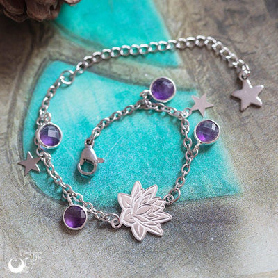 Bracelet "Lotus" Améthystes facettées ajustable - Illustrations & Bijoux fantaisie ClairObscur Art