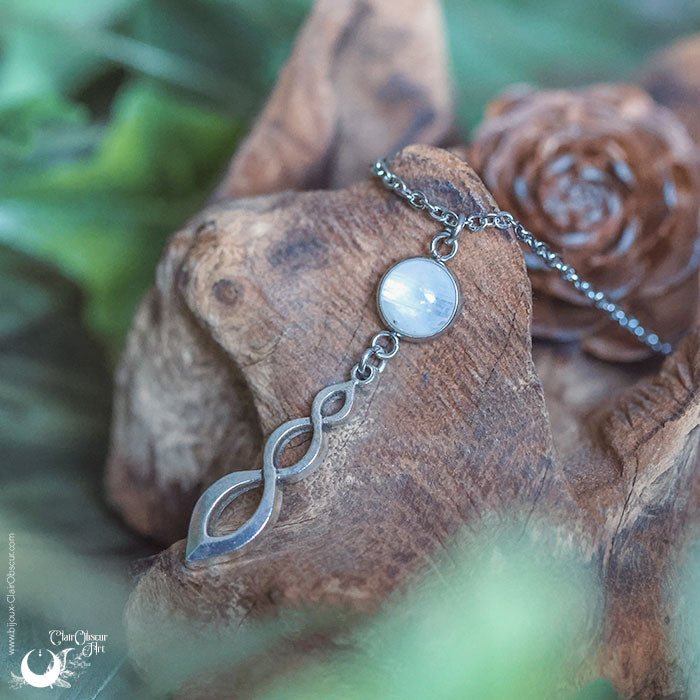 Collier "Ananta" Pierre de Lune Arc-en-ciel, taille de la chaine au choix - Illustrations & Bijoux fantaisie ClairObscur Art