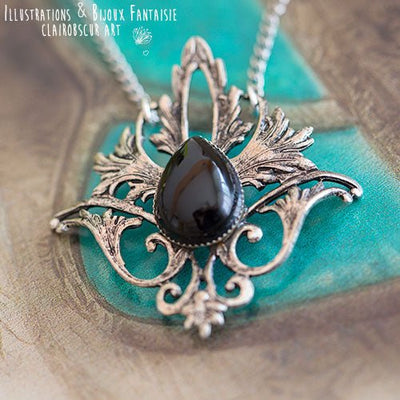 Collier Elfique "Elwing" Onyx, taille de la chaîne au choix - Illustrations & Bijoux fantaisie ClairObscur Art