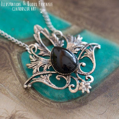 Collier Elfique "Elwing" Onyx, taille de la chaîne au choix - Illustrations & Bijoux fantaisie ClairObscur Art