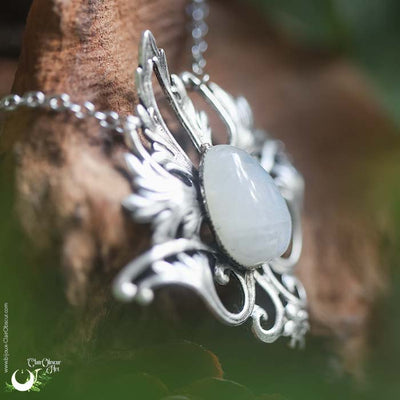 Collier Elfique "Elwing" Pierre de Lune arc-en-ciel, taille de la chaîne au choix - Illustrations & Bijoux fantaisie ClairObscur Art