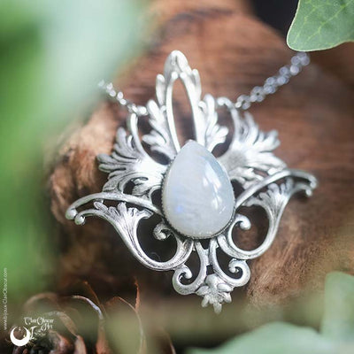 Collier Elfique "Elwing" Pierre de Lune arc-en-ciel, taille de la chaîne au choix - Illustrations & Bijoux fantaisie ClairObscur Art