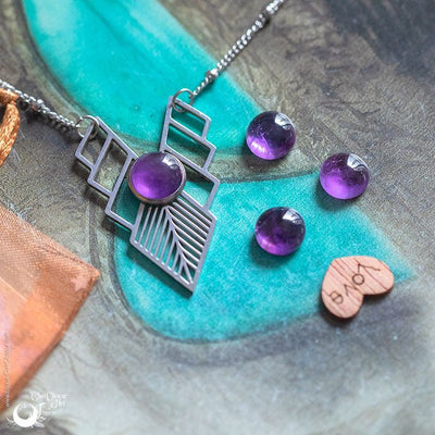Collier fantaisie "Athena" Améthyste - Acier inoxydable - Illustrations & Bijoux fantaisie ClairObscur Art