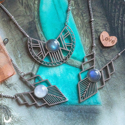 Collier fantaisie "Athena" Labradorite ajustable, acier inoxydable - Illustrations & Bijoux fantaisie ClairObscur Art