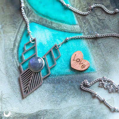 Collier fantaisie "Athena" Labradorite ajustable, acier inoxydable - Illustrations & Bijoux fantaisie ClairObscur Art