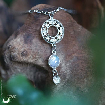 Collier Fantaisie Pierre de Lune arc-en-ciel, taille de la chaine au choix - Illustrations & Bijoux fantaisie ClairObscur Art