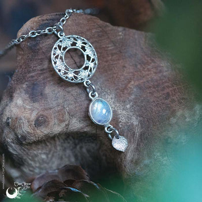 Collier Fantaisie Pierre de Lune arc-en-ciel, taille de la chaine au choix - Illustrations & Bijoux fantaisie ClairObscur Art