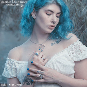 Collier "Fleur de Vie" Cyanite, breloque au choix - Illustrations & Bijoux fantaisie ClairObscur Art