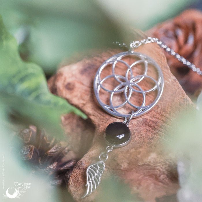 Collier "Fleur de Vie" Onyx personnalisable - Illustrations & Bijoux fantaisie ClairObscur Art