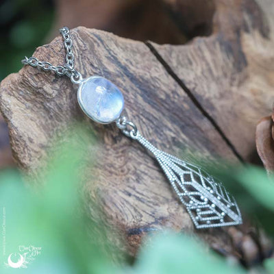 Collier "Héméra" Pierre de Lune arc-en-ciel, taille de la chaine au choix - Illustrations & Bijoux fantaisie ClairObscur Art