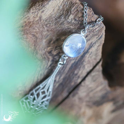 Collier "Héméra" Pierre de Lune arc-en-ciel, taille de la chaine au choix - Illustrations & Bijoux fantaisie ClairObscur Art